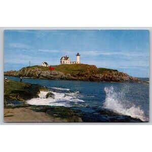 Postcard Maine York Cape Neddick The Nubble Light Lighthouse ME c1965 Waves